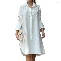 Casual Dresses Yeezzi Female Long Sleeves Loose Solid Colour Split-Joint Lapel Collar White Shirt Dress Causal Mini For Women 2023