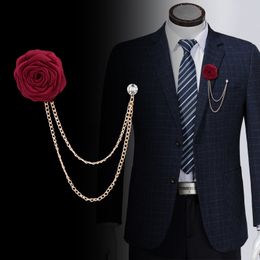 Groom Accompanied Wedding Fabric Handmade Rose brooch Tassel Chain Men's Suit Accessories