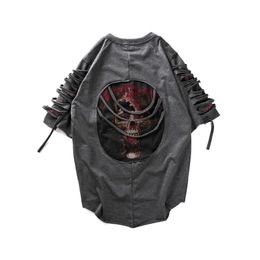 Men's T-Shirts Skull Shirts Dark Gothic Style Streetwear Shirt Raper Hiphop Punk Fitness Skateboard Tee Casual Harajuku Bone Hollow Black Grey J230502