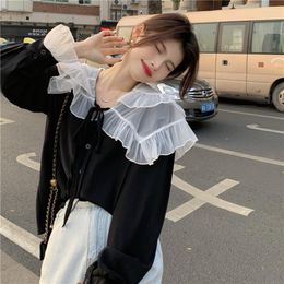 Women's Blouses Sannian Women Blouse Doll Collar Niche Long-sleeved White Shirt Women's Clothes Inner Layer Spring And Autumn Tops