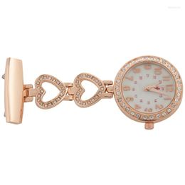 Relógios de bolso Ladies Heart Steel Crystal Paramédico Túnica Broche Quartz FOB relógio Rose Gold