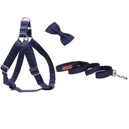 Harnesses Unique Style Paws Blue Dots Dog Harness with Bowtie Dog Leash Adjustable Pet Supplies