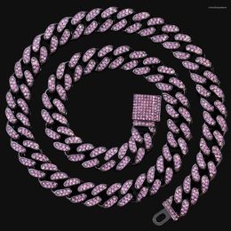 Chains Hip Hop Punk Cuban Link Chain Necklace For Women Men Bling Iced Out Blue Pink Rhinestone Miami Necklaces Jewelry
