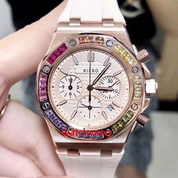 Designer Women's Watch 37mm Stainless Steel watch rubber strap with diamond sapphire mirror six-pin timing quartz movement