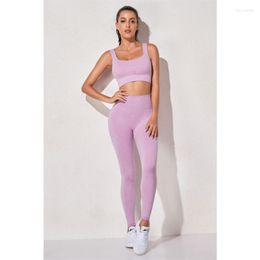 Women's Leggings RosEvans Vertical Stripe Yoga Two-piece Set Women High Elastic Tight Push Up Sport Bra Seamless Gym