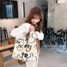 Evening Bags Japan Style Simple Graffiti Print Lines Casual Solid Shoulder Bag Fashion Canvas Shopping For Men And 2023