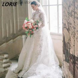 Party Dresses Vintage Lace High Neck Wedding Dresses Long Sleeves Elegant A-Line Boho Bridal Gowns Ivory Appliques Princess Bride Dress T230502