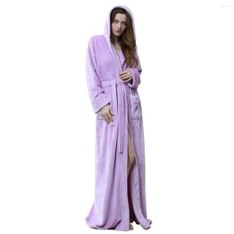 Women's Sleepwear Women's Winter Fluffy Bathrobe Solid Hooded Thick Ladies Dressing Gown With Sashes Pockets Long Sleeve Kimono For