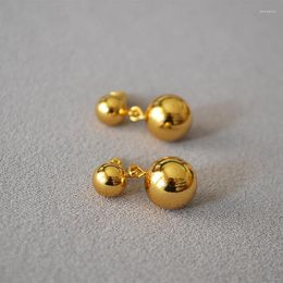 Dangle Earrings INS Chic Brass Gold-plated Hollow Bright Double Ball 925 Silver Needle Simple For Women Classic Metal Stylish Eardrop