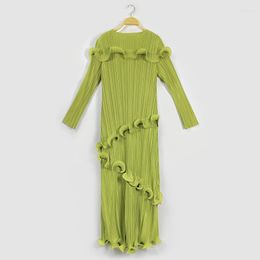 Casual Dresses Miyake Pleated Spring Autumn Fashion Women Plus Size Dress Solid Colour Long Sleeve Designer