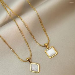 Chains Simple Shiny Stone Necklace For Women Square Pendant Stainless Steel Personality Gold Color Clavicle Chain Sunmmer Jewelry