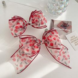 Hair Accessories Cute Red Bow Barrettes Girls Cherry Printing Transparent Sweet Clips Kids Fashion Headbands Hairpins