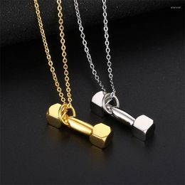 Pendant Necklaces Stainless Steel Fashion Gym Dumbbell Necklace Choker Sports Barbell Collar For Women Men Wedding Party Birthday Jewellery