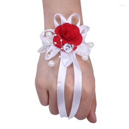 Decorative Flowers Promotion Ladies Wristband Bride Bridesmaid Wrist Flower Ivory Elastic Bracelet DIY Party Wedding Dress Accessories