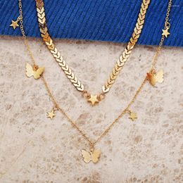 Pendant Necklaces Fashion Exquisite Butterfly Star Necklace Women Creative Personality Double Layer Clavicle Chain Choker