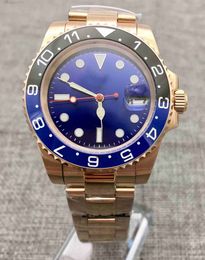 Wristwatches 40MM Blue Dial Luminous Marker Rose Gold Case Date Ceramic Bezel Automatic Men's Mechanical Stainless Steel Strap G230502