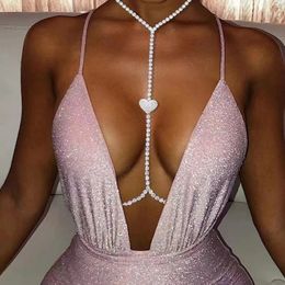 Fashion Shiny Rhinestone Heart shaped Chest Strap Necklace Women's Sexy Bikini Body Chain Club Accessories Crystal Waist Accesso