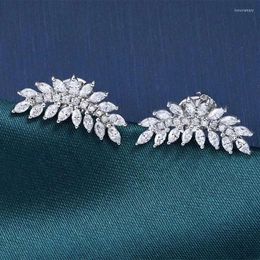 Stud Earrings Chic Leaves Women Dazzling CZ Stone Delicate Girls Ear Accessories For Party Statement Jewelry Arrival