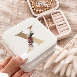 Jewelry Pouches Portable Box Gold Letter Print Organizer Display Travel Case Boxes Necklace Bridesmaid Gift