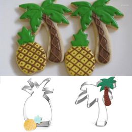 Baking Moulds 2pcs Patisserie Reposteria Metal Cookie Cutters Pineapple Coconut Tree Fondant Cake Decor Tool Pastry Shop Biscuit Mould