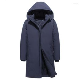 Men's Down Men Russia Winter Long Section Thick Warm Windproof Hooded Grey & Black Jacket Casual Duck Snow Parka Outwear Coats