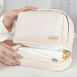 Cosmetic Bags PU Double Layer Bag Female Toiletry Washing Kits Make Up Organiser Portable Travel Stylish Makeup Case For Women Girls