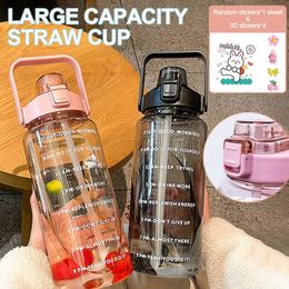 Mugs Water Bottle 2 Litres Motivational Drinking Bottle Large Capacity Cold Water Cup Outdoor Fitness Sports Portable Transparent Cup Z0420