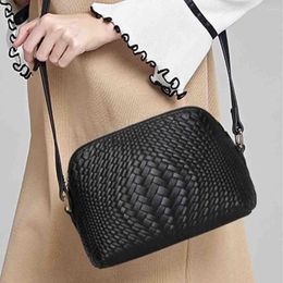 Evening Bags Motingsome Knited Series Genuine Leather Woman Shoulder Bag Crossbody Luxury Cowhide Woven Ladies Daily Purses Black 2023