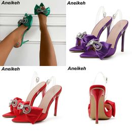 Sandals New Sequined Cloth Sandals Butterfly-knot Women Summer Stiletto Heels Pumps Shoes Fashion Party Bling Buckle Strap 230316