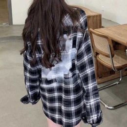 Designer shirt white spotted arrow plaid shirts men women printed loose cardigan coat striped long sleeved Shirt