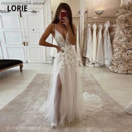 Party Dresses Spaghetti Straps Beach Wedding Dresses Beach Boho Bridal Gowns Sleeveless V-Neck Backless Wedding Party Gowns with Slit T230502
