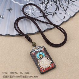 Pendant Necklaces Nepal Ethnic Style Green Tara Sandalwood Pendants Peace Buddha Card Ebony Vintage Sweater Necklace DIY Accessories