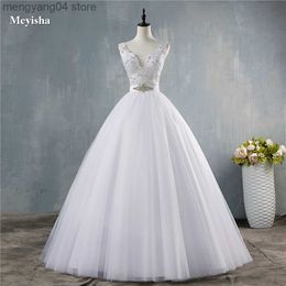 Party Dresses ZJ9172 2023 New V Neck White Vintage Wedding Dresses for Brides Dress Plus Size Beads Crystal Tulle Floor Length T230502