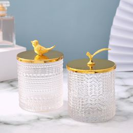 Storage Bottles Transparent Glass Bird Jar With Lid Jewellery Box Candle Bottle Home Embossed Pattern Candy Snack