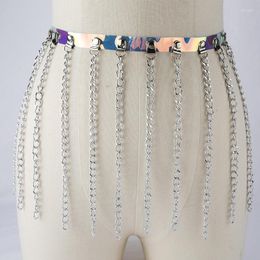 Belts Holographic Leather Waist Skirt Chain Belt Raver Wear Harness Festival Outfits Accessories Body Jewelry Tassel Waistbelts