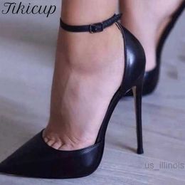 Dress Shoes Tikicup Patent Leather Women Ankle Strap D'orsay Stiletto Pumps Pointed Toe Sexy High Heel Shoes 8cm 10cm 12cm Customize