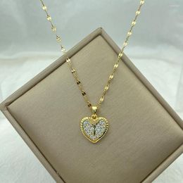 Pendant Necklaces Stainless Steel Heart Necklace With Zirconia Accessory For Women Fashion Jewerly Gifts Girlfriend
