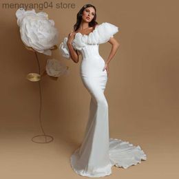 Party Dresses UZN Simple Mermaid Wedding Dresses Off The Shoulder Satin Sweep Train Bridal Gowns Boho Beach Evening Wedding Gowns Custom Size T230502