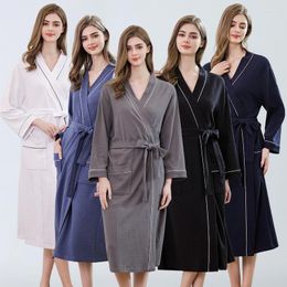 Women's Sleepwear Navy Blue Ladies Summer Dressing Gown Housecoat Fleece Robe For Women TOWELLING BATH Long Sleeve Bathrobe