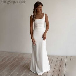 Party Dresses Spaghetti Strap Square Collar Wedding Dresses for Guest Sleeveless Sheath Floor-Length White with Jersey Bridal Gowns Summer T230502