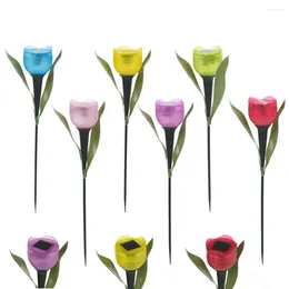 Solar Garden Lights Tulips Outdoor Decorative LED Flower Waterproof Stake For Lawn Decoration