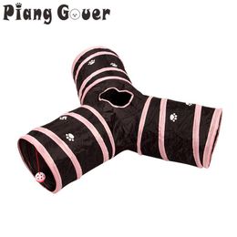 Toys 3 Holes Foldable Funny Pet Tunnel Cat Toy Play Training Toys Tor Cat Rabbit Pink Play Tunnel Tube