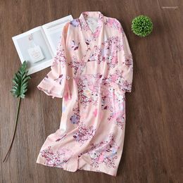 Ethnic Clothing Cotton Woman Kimono Japan Pyjamas Yukata Japanese Style Floral Loose Long Sleepwear Nightgown Cardigan Leisure Bathrobe