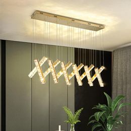 Pendant Lamps Modern Luxury Crystal LED Chandelier Gold Silver Stainless Steel Lamp Body Suspension Light Living Room Dining