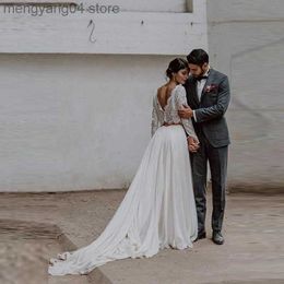 Party Dresses Modern Sexy Two Pieces Lace Long Sleeve Bridal Wedding Gowns Back Out Bateau Neck Wedding Dresses for Bride Boho On Sale T230502