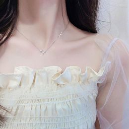 Pendant Necklaces Silver Color Cute Star For Women Korea Fashion Full Shine Zircon Chain Choker Wedding Party Jewlery Z417