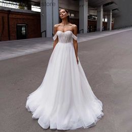 Party Dresses Modest Sweetheart Tulle Glitter Wedding dresses Off the Shoulder Short Sleeves Sweep Train Bridal Gowns Vestido de Noiva T230502