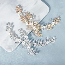 Hair Clips Gold Silver Colour Leaf Headpiece Bridal Floral Comb Women Crown Pearls Wedding Prom Jewellery Handmade Combs