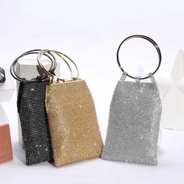 Shoulder Bags Bling Gold Diamonds Evening Clutch Bag Women New Korean Soft Flap Small Handbag Ladies Dinner Party Fashion Purse 230426
