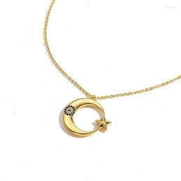 Pendant Necklaces Vintage Gold Crescent Moon Star Lucky Turkish Blue Zircon Eye Choker Necklace For Women Clavicel Chains CollaresPendant Mo